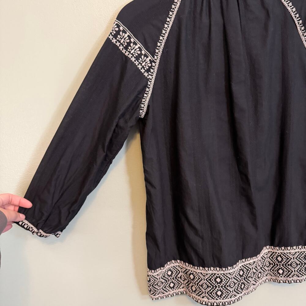 Madewell Camelia Blouse S Black Tunic Embroidery Tassel Festival Boho Peasant - Picture 5 of 10